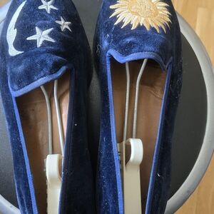 Stubbs & Wootton Sun and Moon Velvet Loafers - Navy